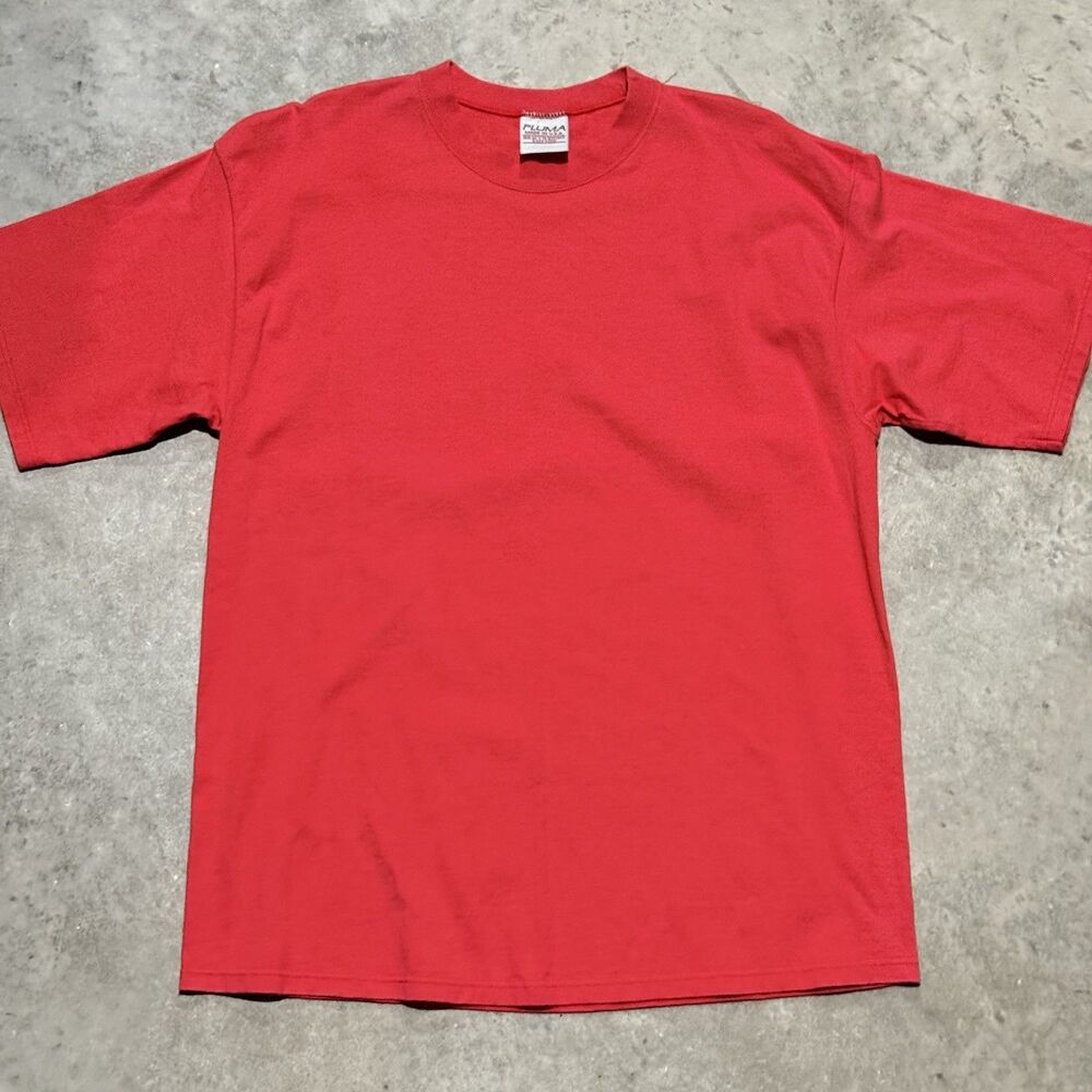 Vintage Pluma Shirt Men Large Crew Tee Red Tshirt Short Sleeve Plain USA Made
